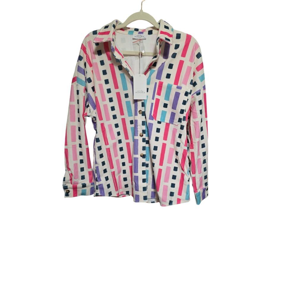 Emily Wonder Colorblock Ribbed Shacket Jacket Button Front NWT Small